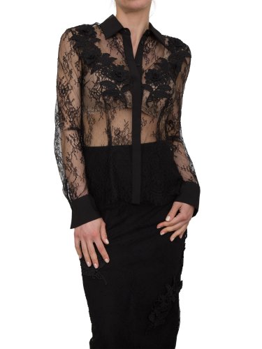 Женская рубашка с длинным рукавом BLUGIRL CAMICIA PIZZO C/PATCH FIORI NERO