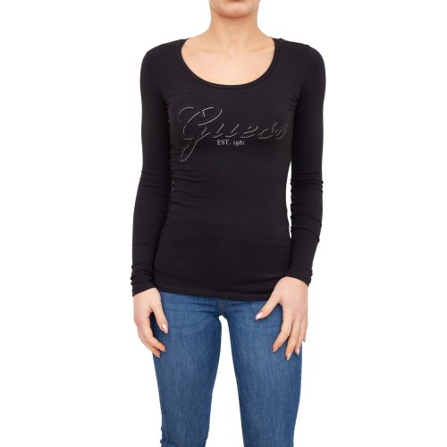 Жіноча футболка GUESS JEANS TSHIRT MANICA LUNGA NERO