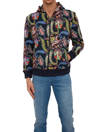 Мужская толстовка ETRO FELPA ZIP CAPPUCCIO BLU