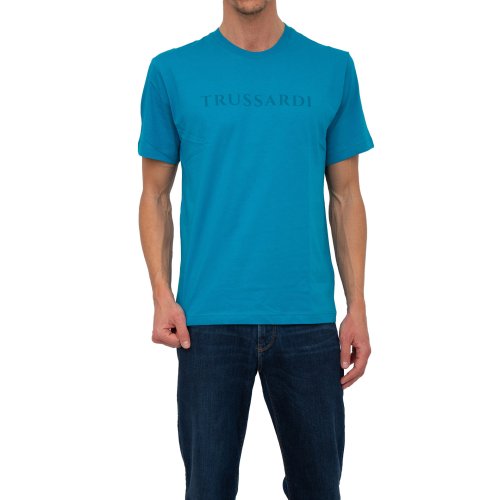 Чоловіча футболка TRUSSARDI T/SHIRT LETTERING PRINT COTTON JERSEY 30/1 AZZURRO