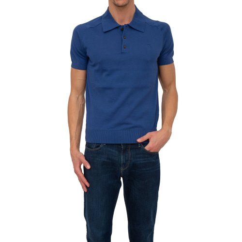 Чоловіче поло TRUSSARDI SWEATER POLO COTTON LINEN BLEND BLU