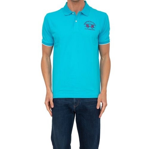 Чоловіче поло LA MARTINA  MAN POLO S/S PIQUET STRETCH AZZURRO