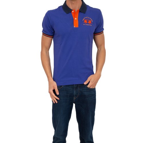 Чоловіче поло LA MARTINA  MAN POLO S/S PIQUET STRETCH BLU