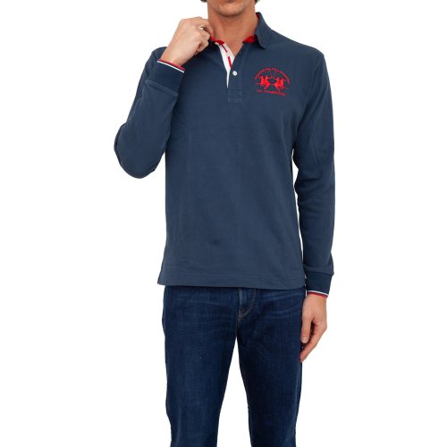 Чоловіче поло LA MARTINA MAN POLO S/S HEAVY JERSEY BLU