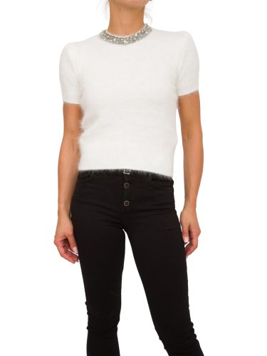 Жіночий светр LIU JO MAGLIA CHIUSA M/C RICAMO BIANCO