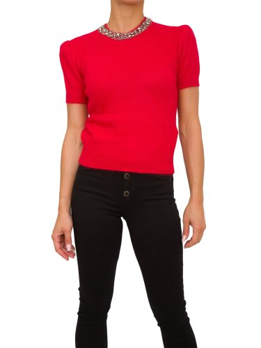 Женский свитер LIU JO MAGLIA CHIUSA M/C RICAMO ROSSO