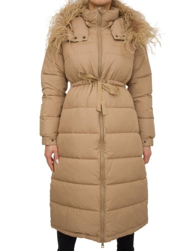 Женская зимняя куртка TWIN-SET IMBOTTITO LUNGO C/BORDO PIUME BEIGE
