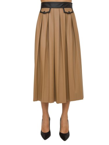 Длинная юбка NENETTE GONNA MIDI CON PIEGHE ECOPELLE LEGGERA CAMMELLO