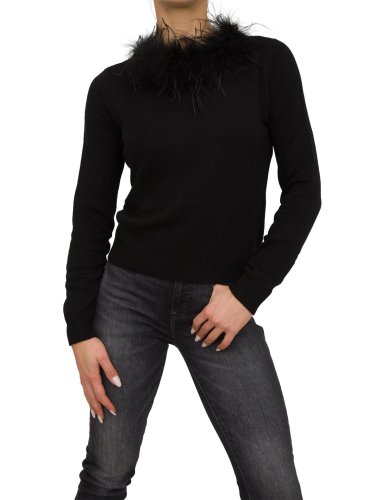 Женский свитер TWIN-SET MAGLIA SCOLLO A BARCHETTA CON PIUME NERO