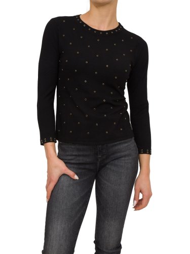 Женский свитер TWIN-SET MAGLIA GIROCOLLO M/C CON APPLICAZIONI NERO
