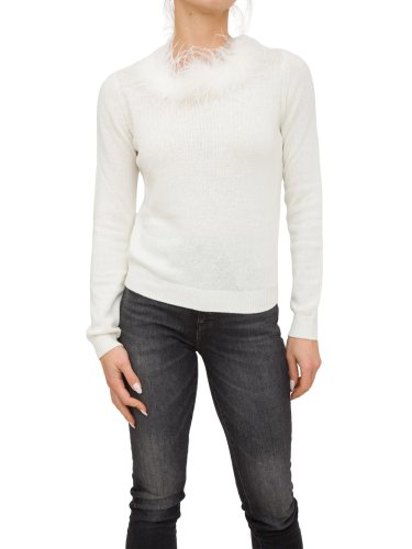 Женский свитер TWIN-SET MAGLIA SCOLLO A BARCHETTA CON PIUME BIANCO