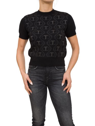 Женская футболка TWIN-SET TOP SMANICATO OVAL T NERO
