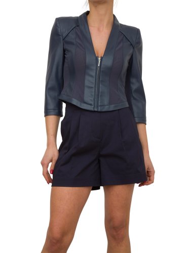 Женский пиджак NENETTE GIACCA CORTA SPALLA PAGODA C/ZIP TESSUTO ECOPELLE BLU