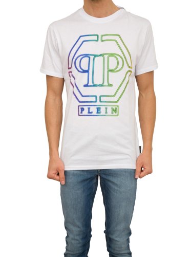 Чоловіча футболка PHILIPP PLEIN  Embroidered T-shirt Round Neck SS Hexagon BIANCO