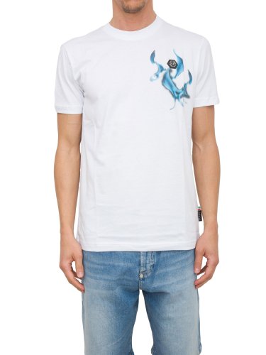 Чоловіча футболка PHILIPP PLEIN T-shirt Round Neck SS Flame Logos BIANCO