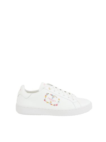 Женские кроссовки TWIN-SET SNEAKER BASSA IN PELLE OVAL T FLOWER BIANCO