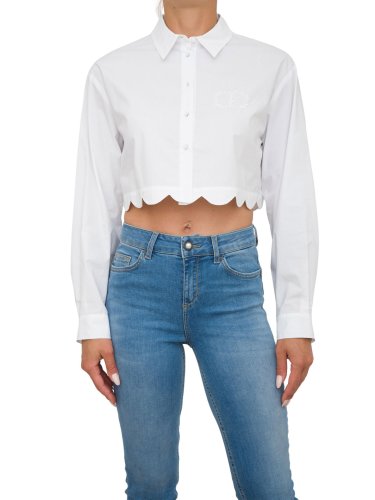 Женская рубашка с длинным рукавом TWIN-SET CAMICIA CROPPED M/L CON RICAMO BIANCO