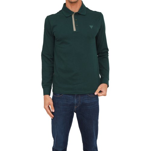 Мужское поло  GUESS JEANS POLO MANICA LUNGA VERDE