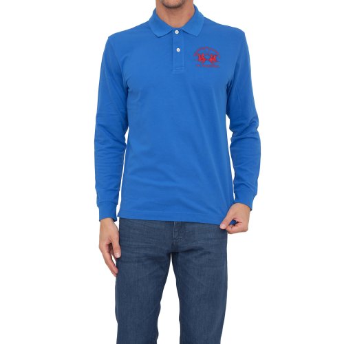 Чоловіче поло LA MARTINA MAN POLO L/S PIQUET STRETCH BLU