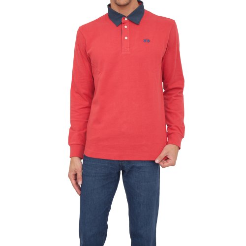 Чоловіче поло LA MARTINA MAN POLO L/S HEAVY JERSEY ROSSO