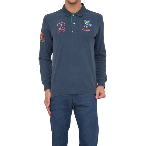 Чоловіче поло LA MARTINA  MAN POLO L/S HEAVY JERSEY BLU