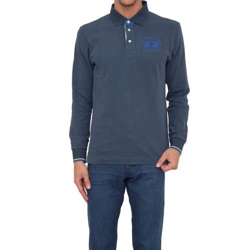 Чоловіче поло LA MARTINA MAN POLO L/S HEAVY JERSEY BLU