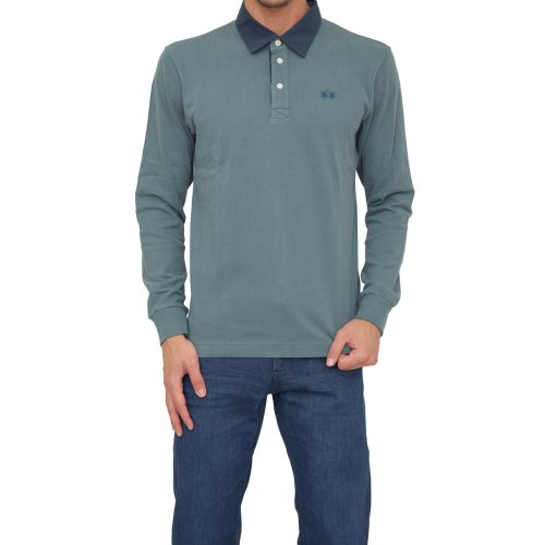 Чоловіче поло LA MARTINA MAN POLO L/S HEAVY JERSEY VERDE
