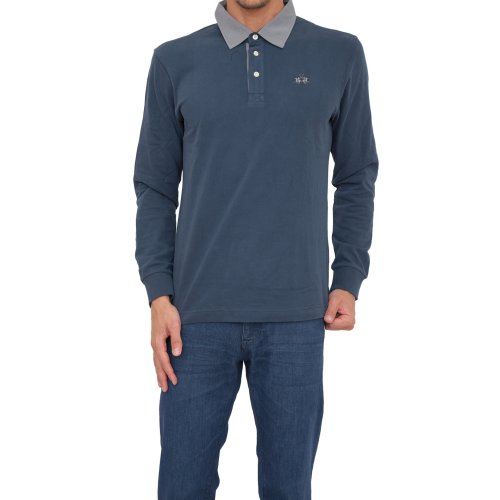 Чоловіче поло LA MARTINA MAN POLO L/S HEAVY JERSEY BLU