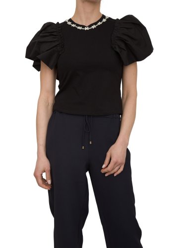 Женская футболка FRACOMINA SLIM T-SHIRT WITH POPELINE SLEEVES NERO