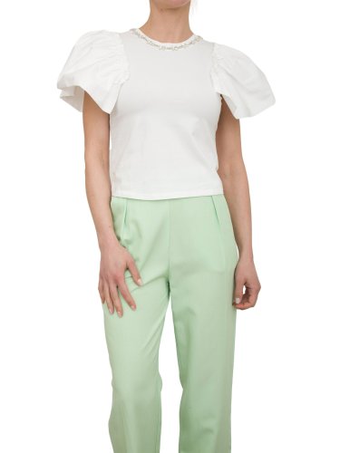 Жіноча футболка FRACOMINA SLIM T-SHIRT WITH POPELINE SLEEVES BIANCO