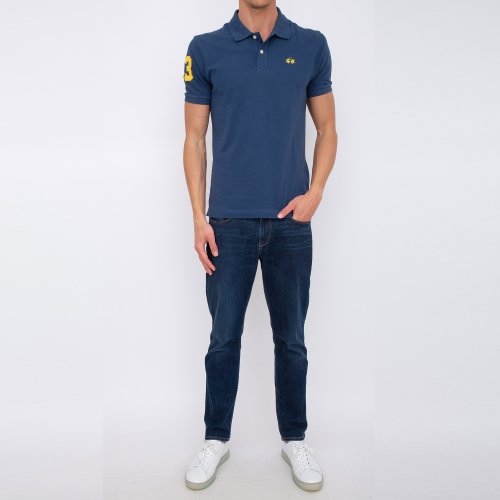 Чоловіче поло LA MARTINA  MAN POLO S/S PIQUET STRETCH BLU
