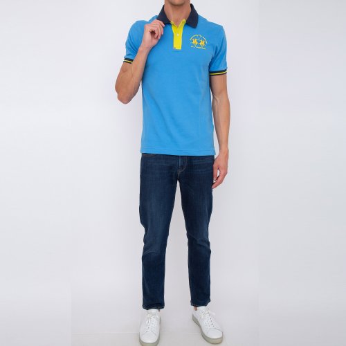 Чоловіче поло LA MARTINA MAN POLO S/S PIQUET STRETCH AZZURRO