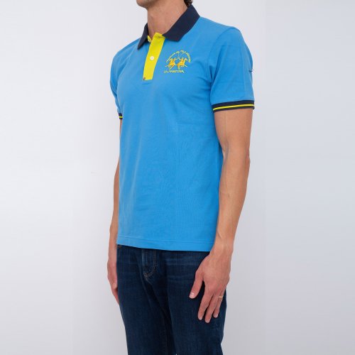 Чоловіче поло LA MARTINA MAN POLO S/S PIQUET STRETCH AZZURRO