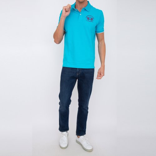 Чоловіче поло LA MARTINA  MAN POLO S/S PIQUET STRETCH AZZURRO