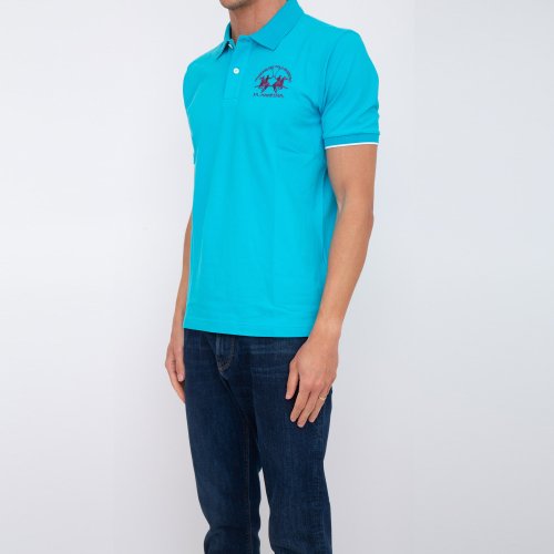 Чоловіче поло LA MARTINA  MAN POLO S/S PIQUET STRETCH AZZURRO
