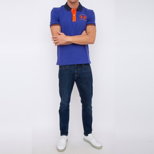 Чоловіче поло LA MARTINA  MAN POLO S/S PIQUET STRETCH BLU