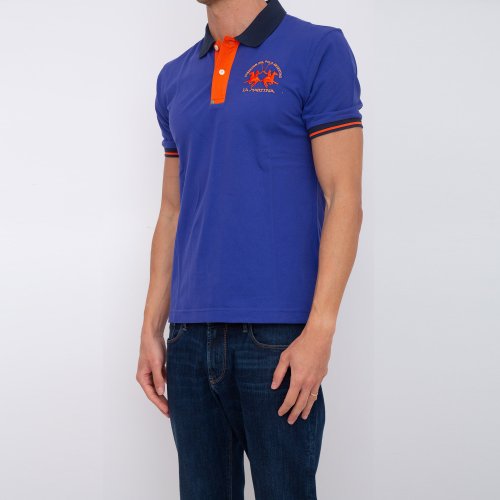 Чоловіче поло LA MARTINA  MAN POLO S/S PIQUET STRETCH BLU