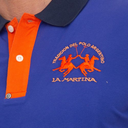 Чоловіче поло LA MARTINA  MAN POLO S/S PIQUET STRETCH BLU