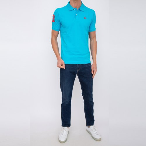 Чоловіче поло LA MARTINA MAN POLO S/S PIQUET STRETCH AZZURRO