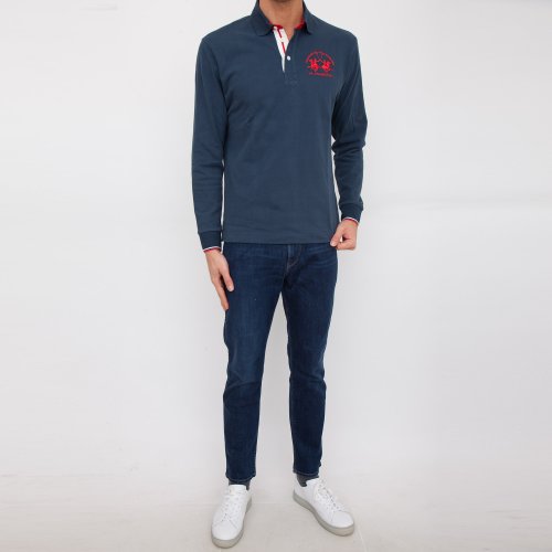 Чоловіче поло LA MARTINA MAN POLO S/S HEAVY JERSEY BLU