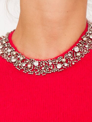 Женский свитер LIU JO MAGLIA CHIUSA M/C RICAMO ROSSO