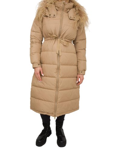 Женская зимняя куртка TWIN-SET IMBOTTITO LUNGO C/BORDO PIUME BEIGE