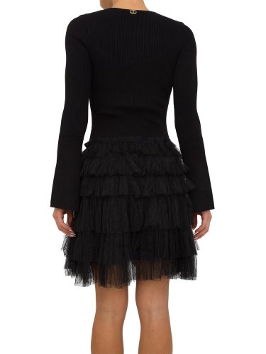 Жіноче плаття TWIN-SET ABITO IN MAGLIA E BALZE PLUMETIS NERO