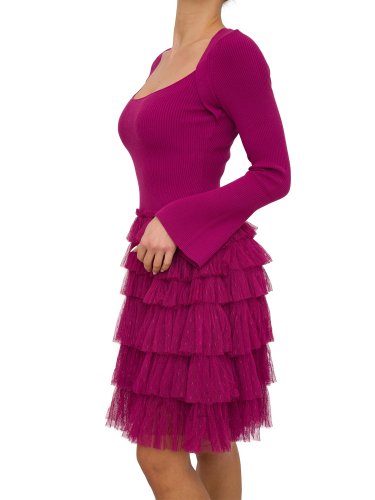 Жіноче плаття TWIN-SET ABITO IN MAGLIA E BALZE PLUMETIS VIOLA