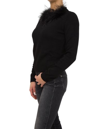 Женский свитер TWIN-SET MAGLIA SCOLLO A BARCHETTA CON PIUME NERO