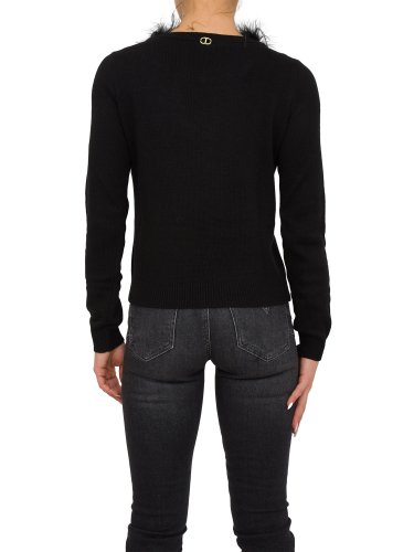Женский свитер TWIN-SET MAGLIA SCOLLO A BARCHETTA CON PIUME NERO