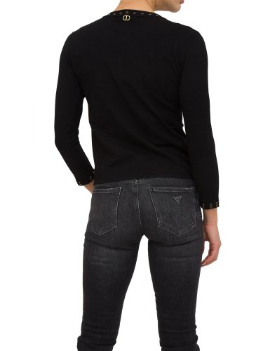 Женский свитер TWIN-SET MAGLIA GIROCOLLO M/C CON APPLICAZIONI NERO