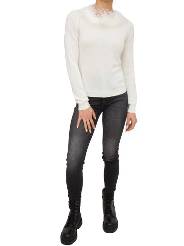 Женский свитер TWIN-SET MAGLIA SCOLLO A BARCHETTA CON PIUME BIANCO
