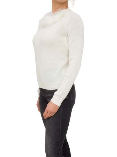 Женский свитер TWIN-SET MAGLIA SCOLLO A BARCHETTA CON PIUME BIANCO