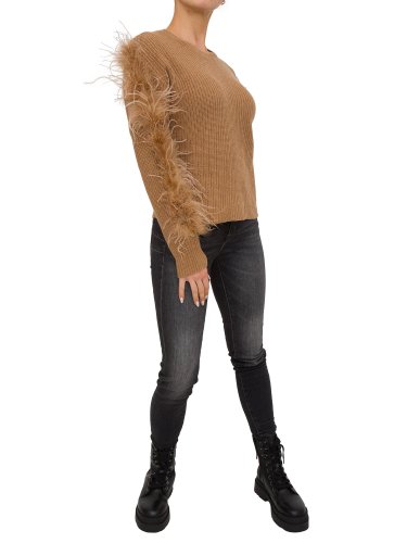 Жіночий светр TWIN-SET PULL IN MAGLIA PUNTO PANNOCCHIA CON PIUME BEIGE